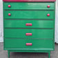 Green & Pink Vintage Old Mid Century Modern Antique Solid Wood Wooden Dresser Highboy High Boy Chest 5 Drawers