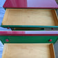 Green & Pink Vintage Old Mid Century Modern Antique Solid Wood Wooden Dresser Highboy High Boy Chest 5 Drawers