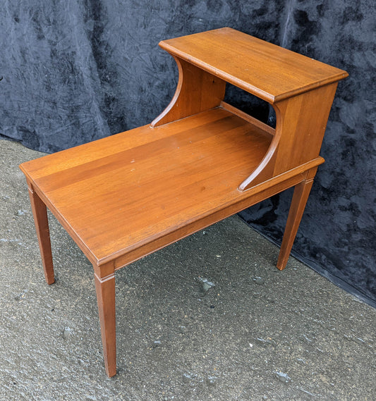 Vintage Antique Old Mid Century Modern Solid Wood Wooden Mahogany Side End Accent Lamp Table Shelf Nightstand Night Stand