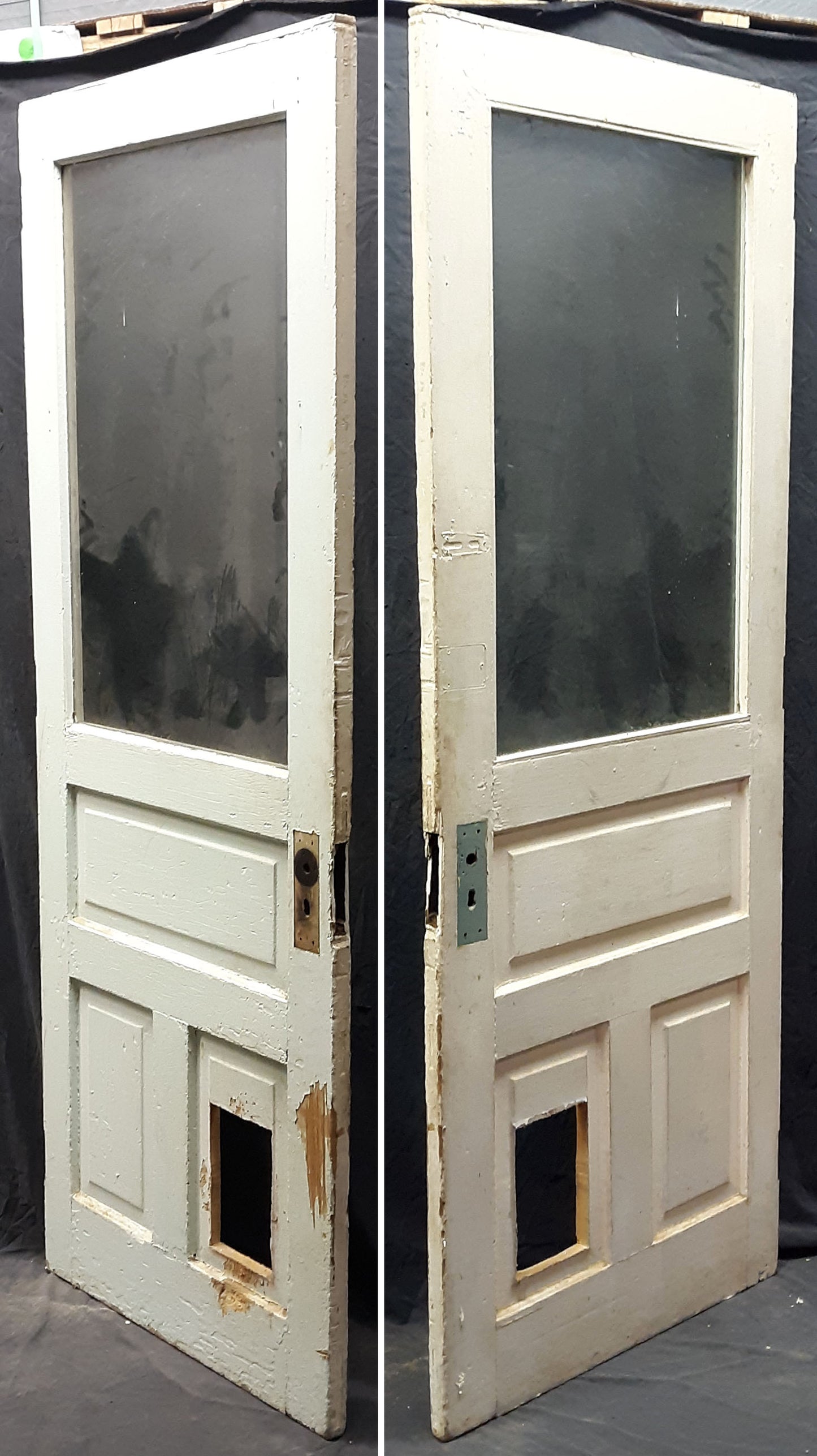 32"x81" Antique Vintage Old Reclaimed Salvaged Wood Wooden Entry Exterior Door Window Wavy Glass