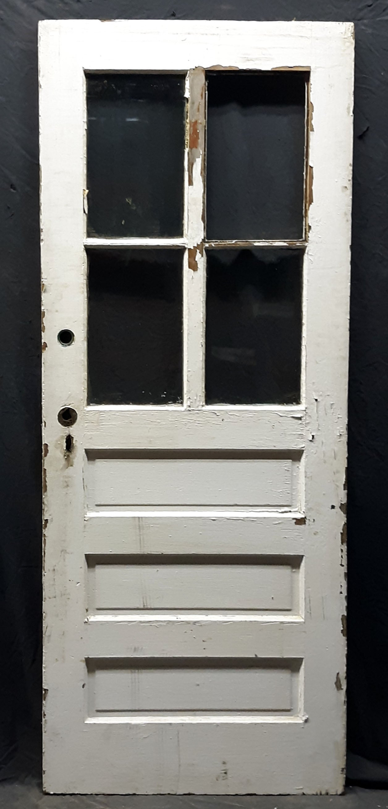 30"x77.5" Antique Vintage Old Reclaimed Salvaged SOLID Wood Wooden Exterior Entry Door Window Glass Lite