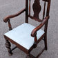 40H" Antique Vintage Old "Drexel" Solid Walnut Wood Wooden Dining Accent Side Parlor Armchair Chair Fabric Seat