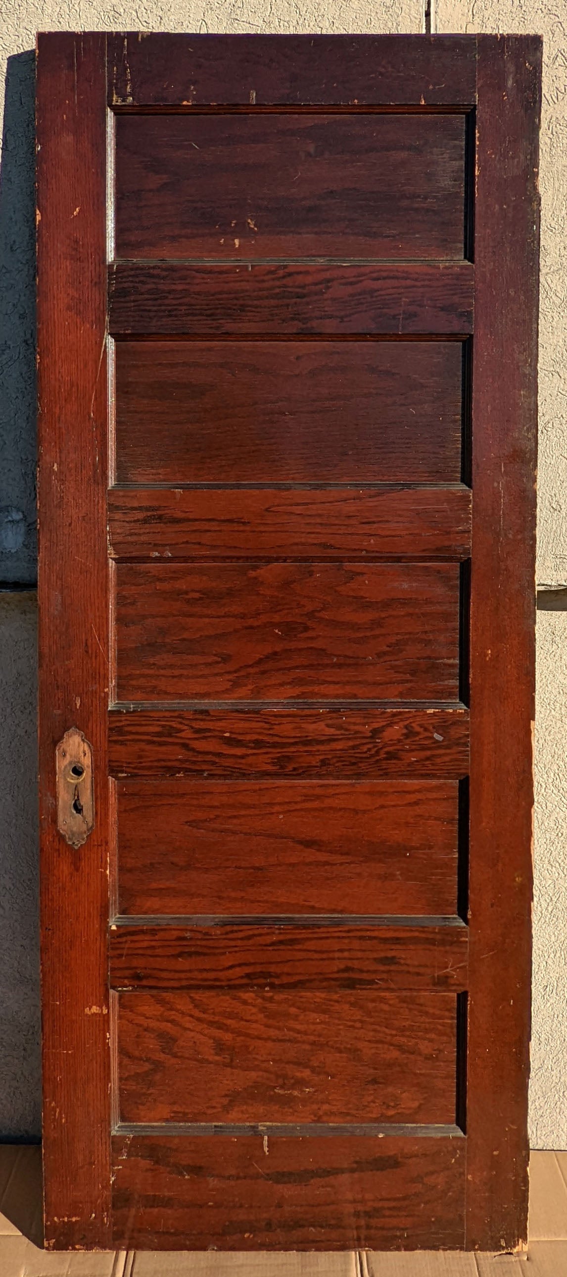 32"x79" Antique Vintage Salvaged Reclaimed Interior Oak Veneer Wood Wooden Door 5 Panels