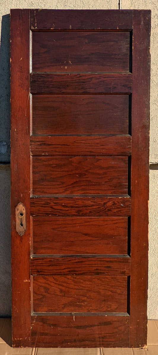 32"x79" Antique Vintage Salvaged Reclaimed Interior Oak Veneer Wood Wooden Door 5 Panels