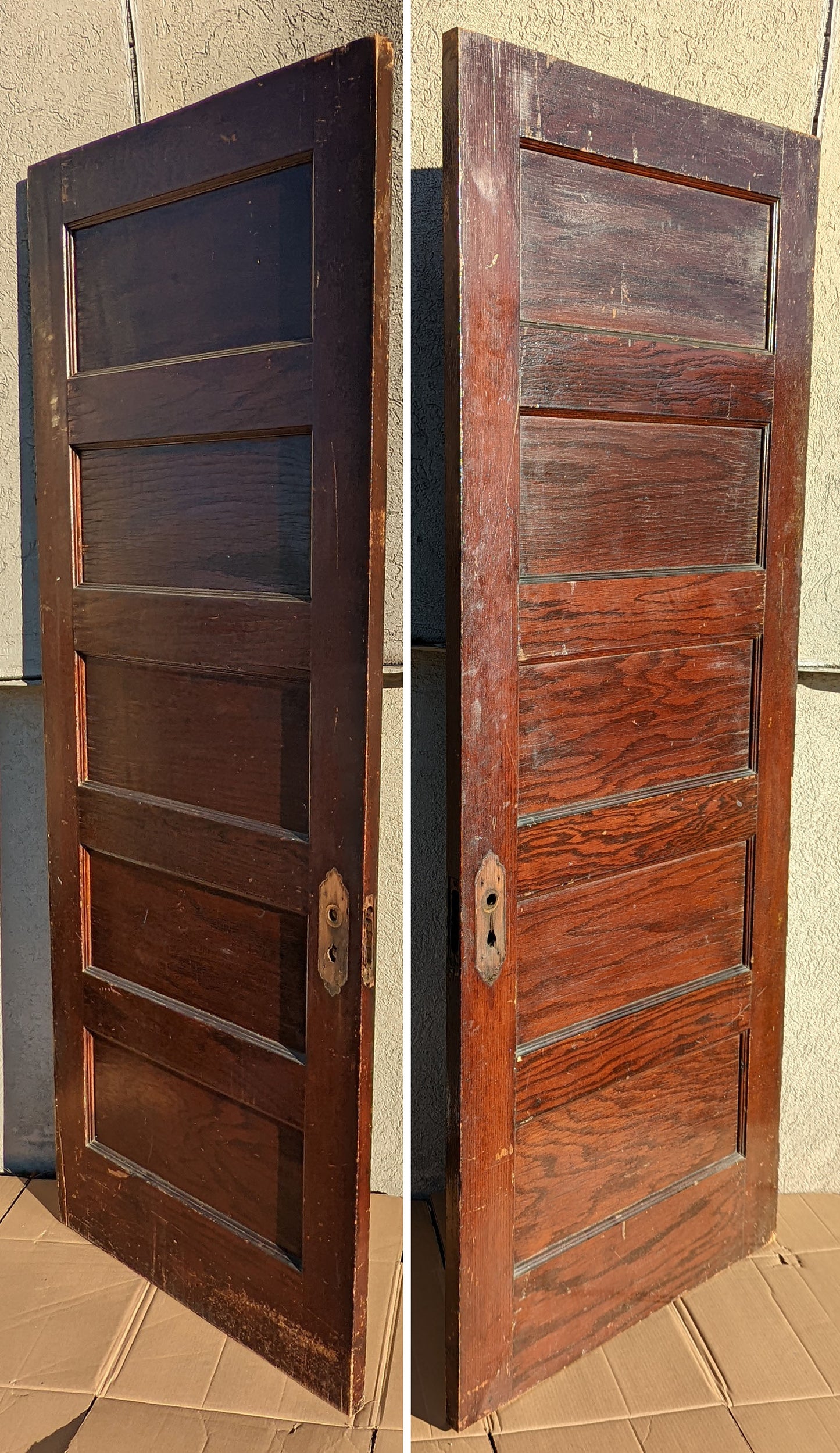 32"x79" Antique Vintage Salvaged Reclaimed Interior Oak Veneer Wood Wooden Door 5 Panels