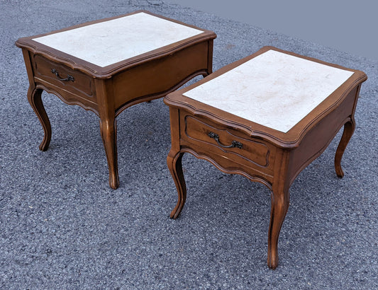 Pair Vintage "Mersman" Mid Century Modern MCM Antique Old SOLID Maple Wood Wooden Formica French Accent End Table Nightstands Night Stand