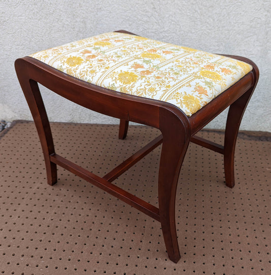 Antique Vintage Old Victorian SOLID Wood Wooden Kneeling Bench Foot Stool Ottoman Plant Stand Floral Fabric Needlepoint Design
