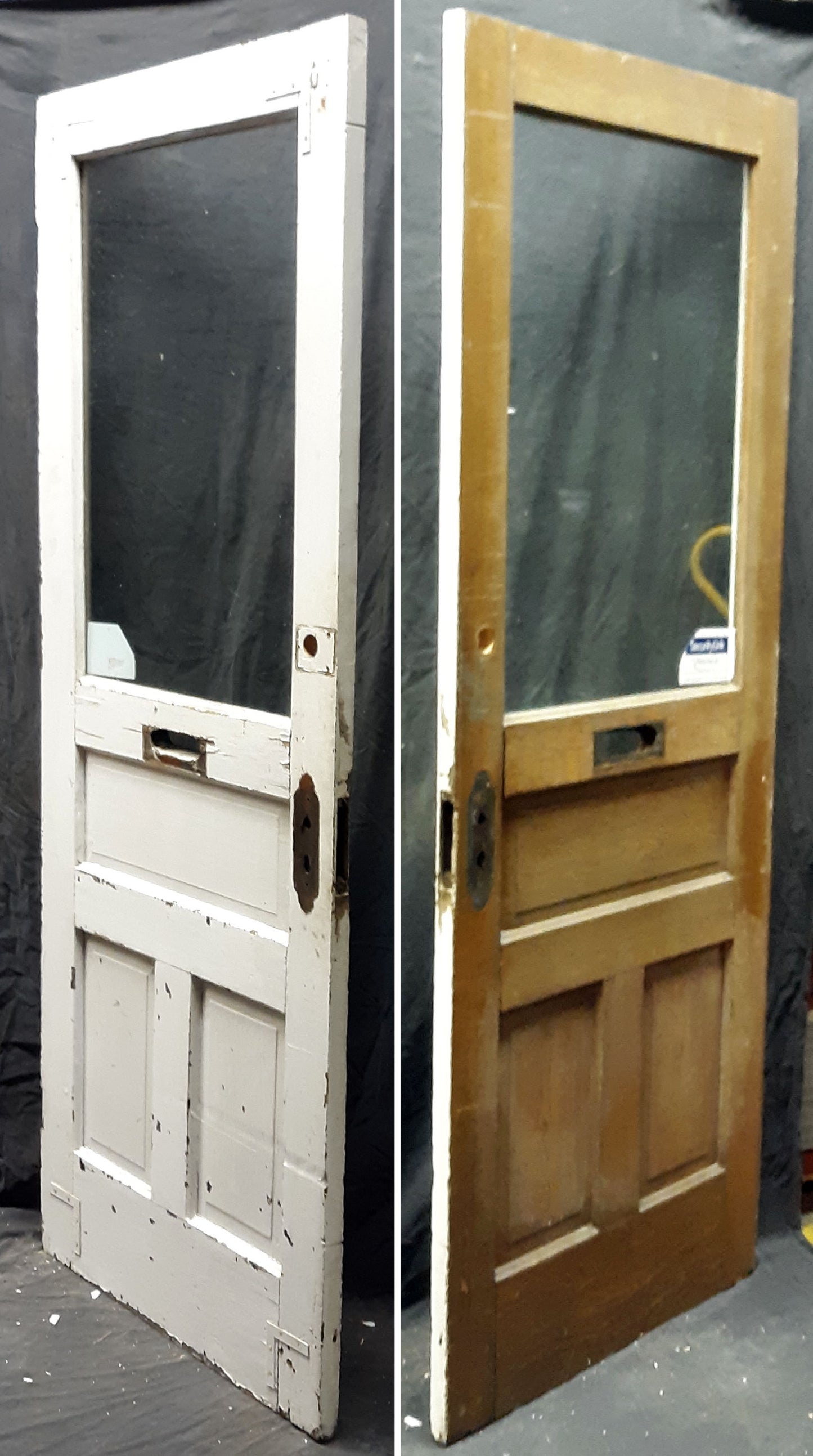 32x79" Antique Vintage Old SOLID Wood Wooden Entry Door Panels Window Wavy Glass