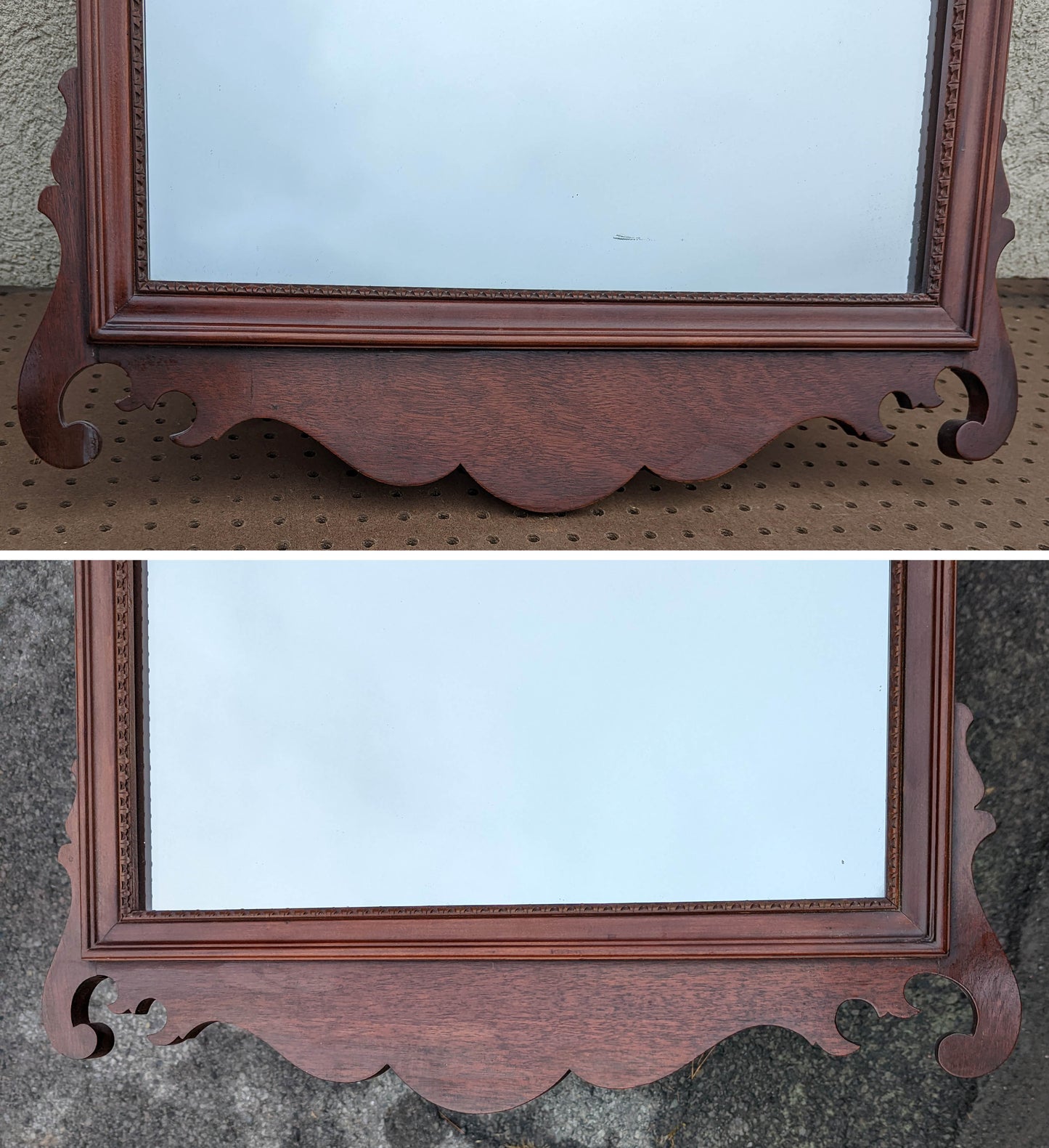 25"x45" Antique Vintage Old Solid Mahogany Wood Wooden Hanging Wall Hanging Mirror Glass Ornate Decorative Chippendale Hepplewhite Style