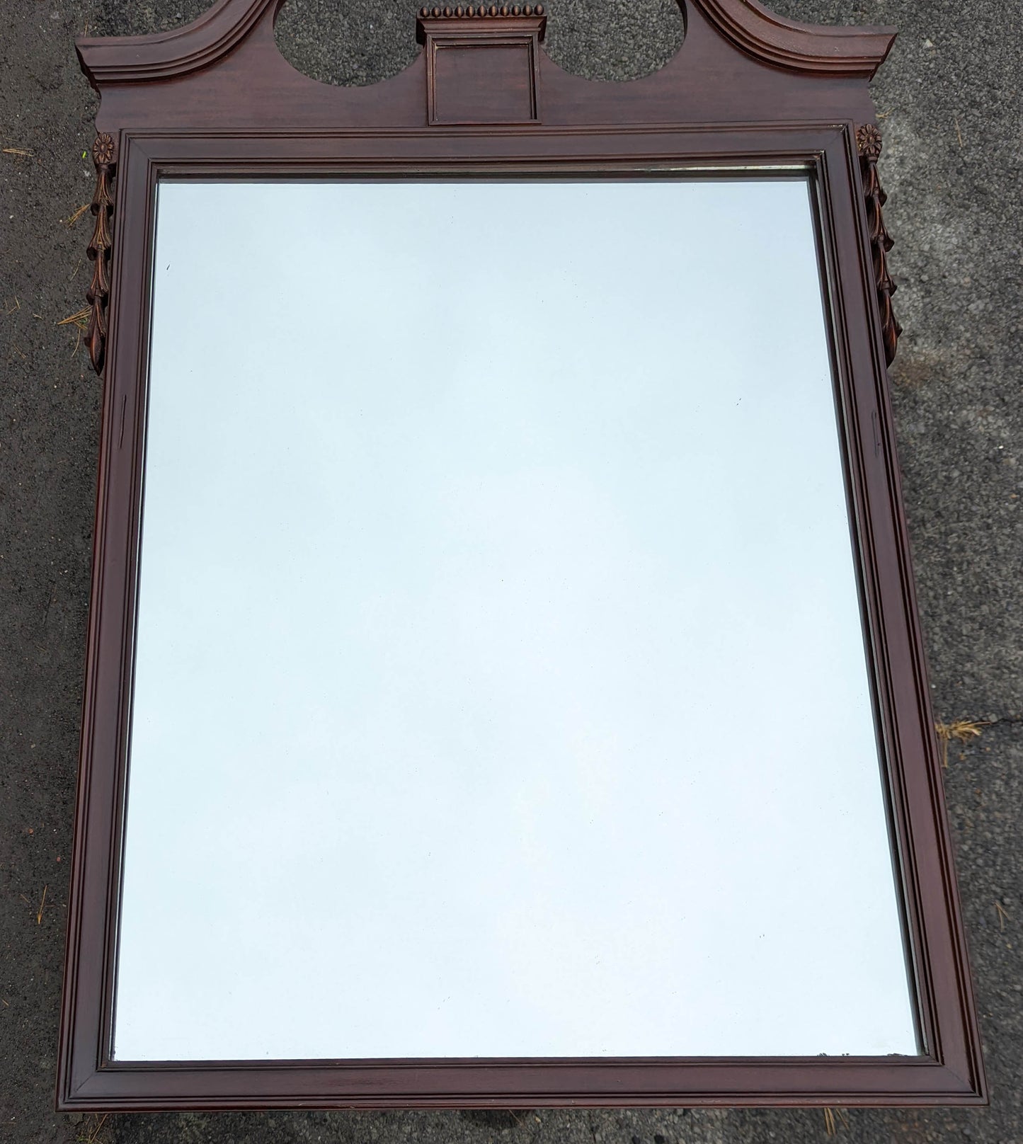 30"x41" Antique Vintage Old Solid Mahogany Wood Wooden Hanging Wall Hanging Mirror Glass Ornate Decorative Chippendale Hepplewhite Style
