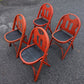 Set of 4 Antique Vintage Old "Solid Kumfort" Louis Rastetter Red Black Wood Wooden Foldable Fold Out Side Dining Accent Desk Chair Vinyl Fabric Seat