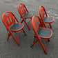 Set of 4 Antique Vintage Old "Solid Kumfort" Louis Rastetter Red Black Wood Wooden Foldable Fold Out Side Dining Accent Desk Chair Vinyl Fabric Seat
