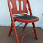 Set of 4 Antique Vintage Old "Solid Kumfort" Louis Rastetter Red Black Wood Wooden Foldable Fold Out Side Dining Accent Desk Chair Vinyl Fabric Seat