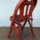 Set of 4 Antique Vintage Old "Solid Kumfort" Louis Rastetter Red Black Wood Wooden Foldable Fold Out Side Dining Accent Desk Chair Vinyl Fabric Seat