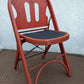 Set of 4 Antique Vintage Old "Solid Kumfort" Louis Rastetter Red Black Wood Wooden Foldable Fold Out Side Dining Accent Desk Chair Vinyl Fabric Seat