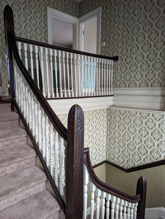 COMPLETE! Antique Vintage Old Salvaged Reclaimed Staircase Balusters Spindles Balustrade Handrail Rails Railing Newel Post Molding Panels