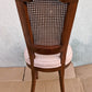 Vintage Antique Old SOLID Wood Wooden Side Accent Dining Desk Chair Caned Pink Fabric Seat