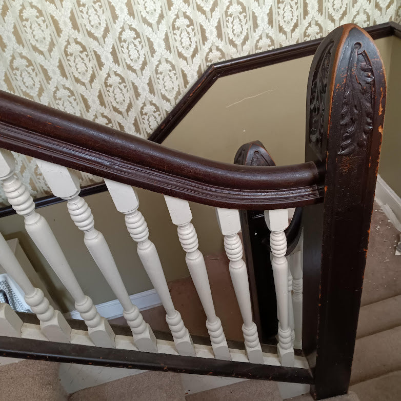 COMPLETE! Antique Vintage Old Salvaged Reclaimed Staircase Balusters Spindles Balustrade Handrail Rails Railing Newel Post Molding Panels