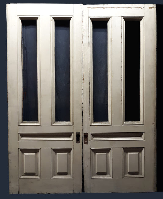 75"x96"x3" Pair Antique Vintage Old Reclaimed Salvaged Victorian SOLID Wood Wooden Interior Exterior Pocket Sliding Double Doors 4 Windows 3 Panels