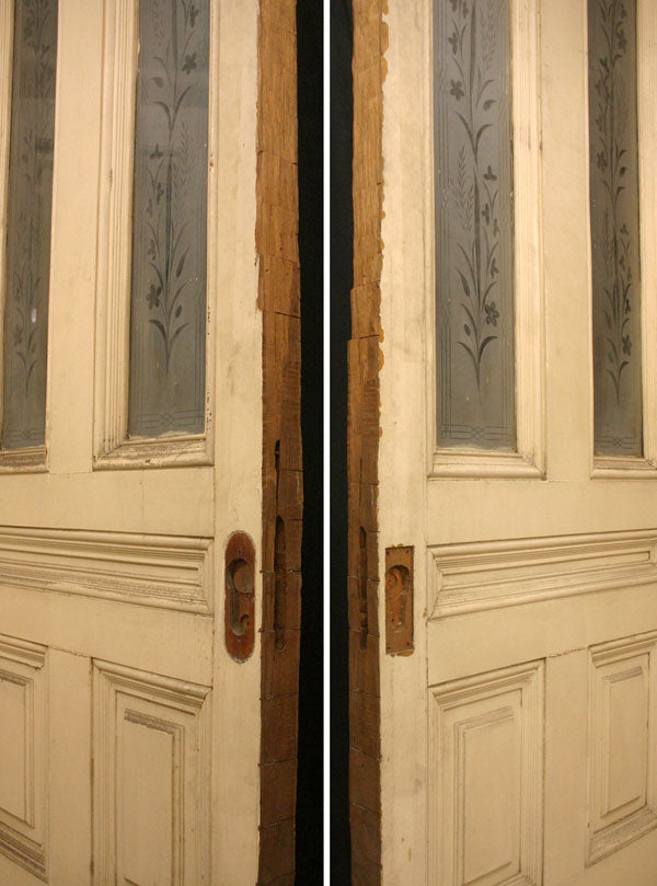 75"x96"x3" Pair Antique Vintage Old Reclaimed Salvaged Victorian SOLID Wood Wooden Interior Exterior Pocket Sliding Double Doors 4 Windows 3 Panels