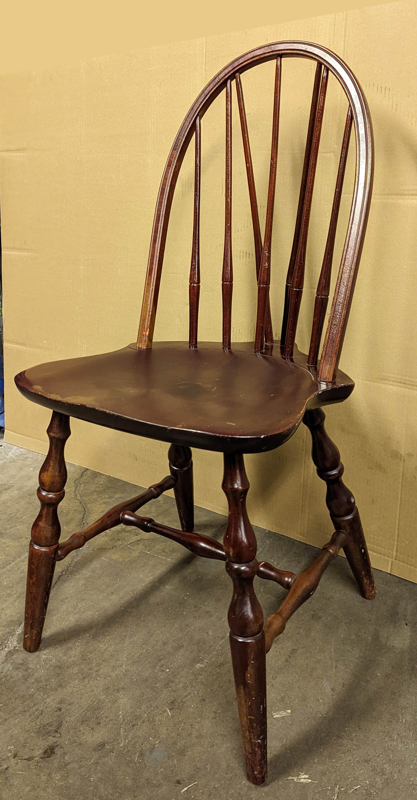 Vintage Antique Old "Nichols & Stone" SOLID Maple Wood Wooden Side Dining Desk Windsor Chair Arched Spindle Back