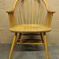 Wide Vintage Antique Old Rustic Solid Maple Wood Wooden Spindle Back Dining Side Accent Arm Chair Armchair Saddle Seat Made in Yugoslavia