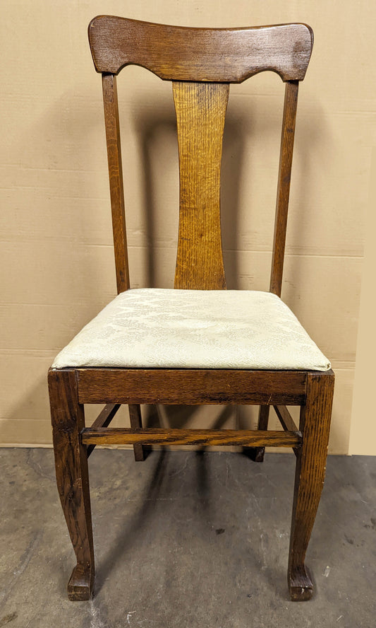 Antique Vintage Old SOLID Oak Wood Wooden Side Dining Desk Chair Fabric Seat Mission Arts & Crafts Style