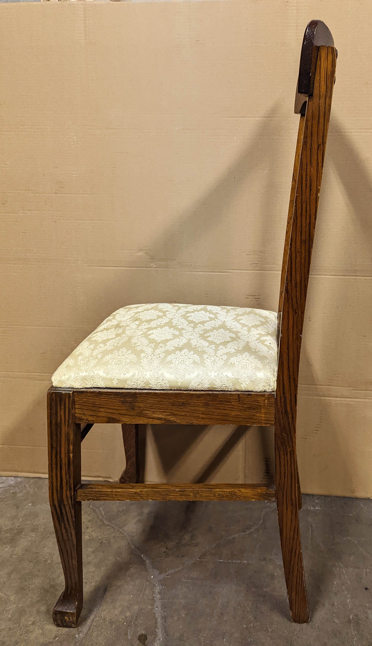 Antique Vintage Old SOLID Oak Wood Wooden Side Dining Desk Chair Fabric Seat Mission Arts & Crafts Style