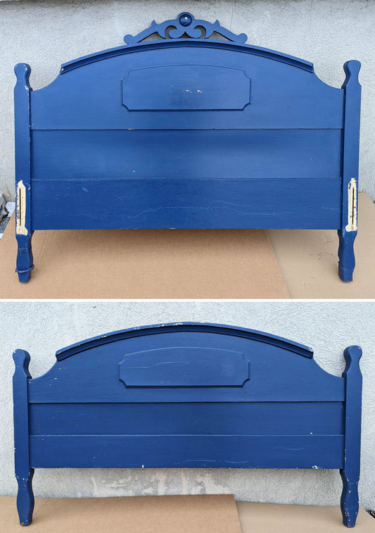 Blue Antique Vintage Old Salvaged Reclaimed Victorian Style SOLID Wood Wooden Full Size Bed Frame Head Foot Board Headboard Pair