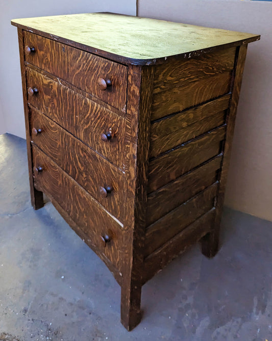 Small Antique Vintage Old Solid Wood Wooden Dresser Highboy High Boy Chest 4 Drawers Quartersawn Oak Faux Grain