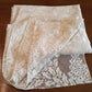 Vintage Quaker Lace Natural Color Cotton Blend Oblong Long Tablecloth Christmas Motifs Elegant Carefree Soil Release 64” W x 102”L- USA- NOS