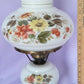 GWTW Style Lamp Milk Glass Globe Shade Painted Wild Flowers 3 Way w/Chimney VTG