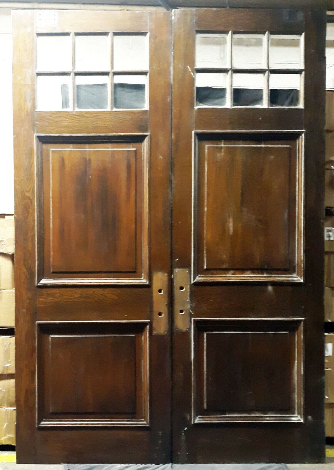 72"x100"x1.75" Pair Antique Vintage Old Reclaimed Salvaged Wooden Double Entry Exterior Doors Window