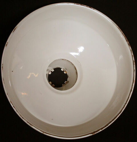 14" Vintage Antique Old Salvaged Reclaimed Art Deco Factory Industrial Porcelain Enamel Steel Metal Lamp Shade Ceiling Light Cover Fixture