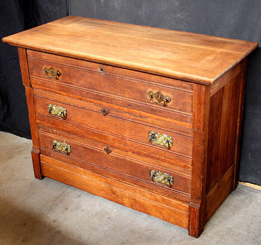 Antique Vintage Old Reclaimed Salvaged Victorian Eastlake Oak Wood Wooden Dresser Chest Vanity Beveled Mirror Key