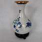 Chinese Enamel Brass Cloisonné Vase Gilt Blue Cherry Blossom Birds Stand -Mint