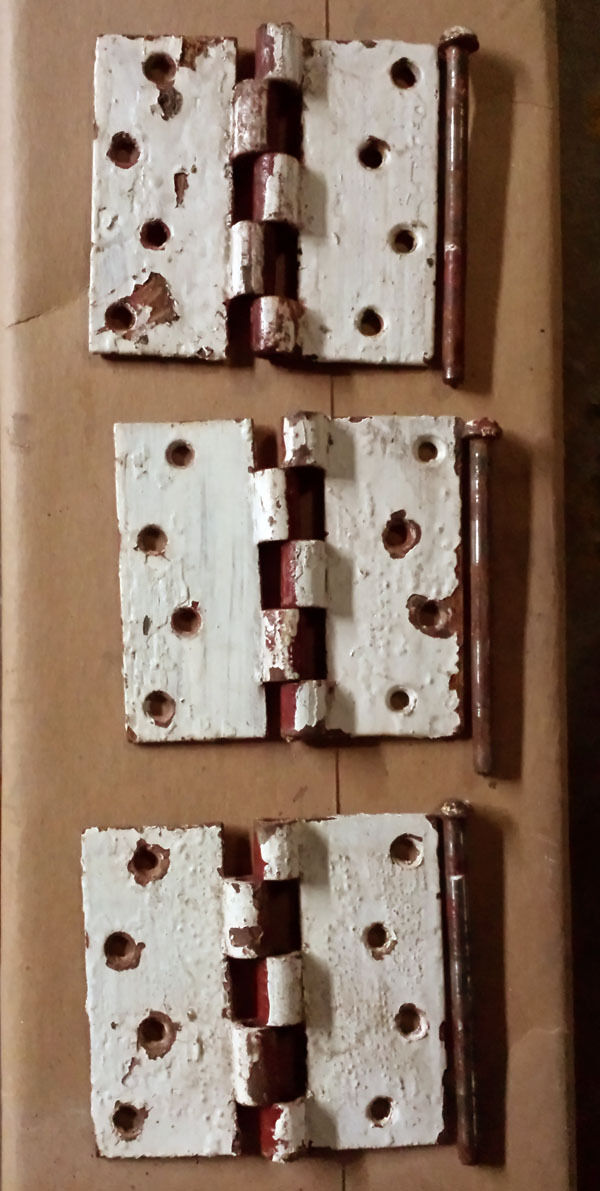 3 Antique Vintage 4 3/8"x 4 3/8" Old Reclaimed Salvaged Steel Exterior Barn Farm Industrial Door Hinges