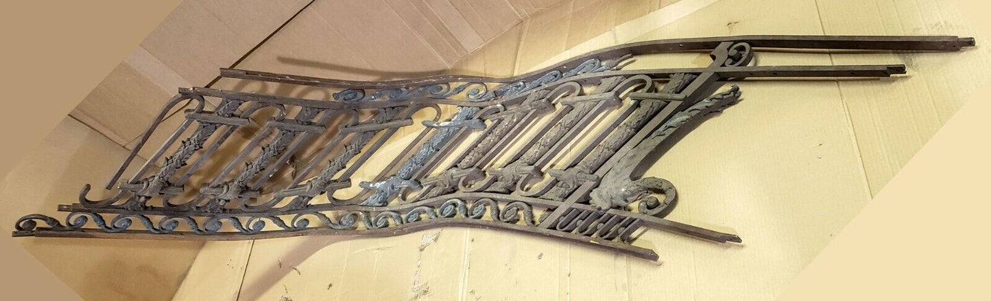 76"x20" Antique Vintage Old Reclaimed Salvaged Iron Brass Balcony Curved Stair Railing Panel Section