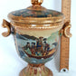 Satsuma China Hand Painted Ceramic Pottery Handles Urn Gilt Geisha Enamel +Stand