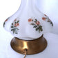 Unique Bulbous Mellow Shape Tall Lamp Frosted Glass Rose Pattern Brass w/ Harp
