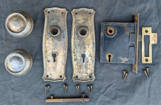2 available Antique Vintage Old Reclaimed Salvaged Brass Steel Interior Door Lockset Knob Plate Lock