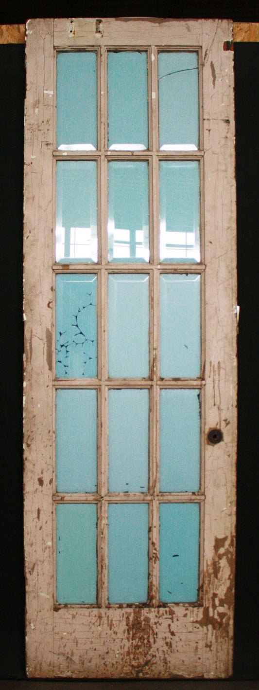 30"x95"x1.75" Antique Vintage Old Reclaimed Salvaged French Wood Wooden Door Window Beveled Glass Lites
