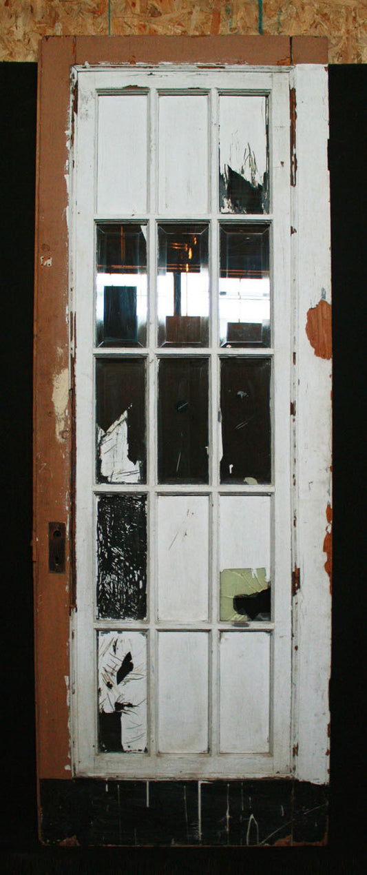 30"x89" Antique Vintage Old Reclaimed Salvaged French SOLID Wood Wooden Door Windows Beveled Glass Lite