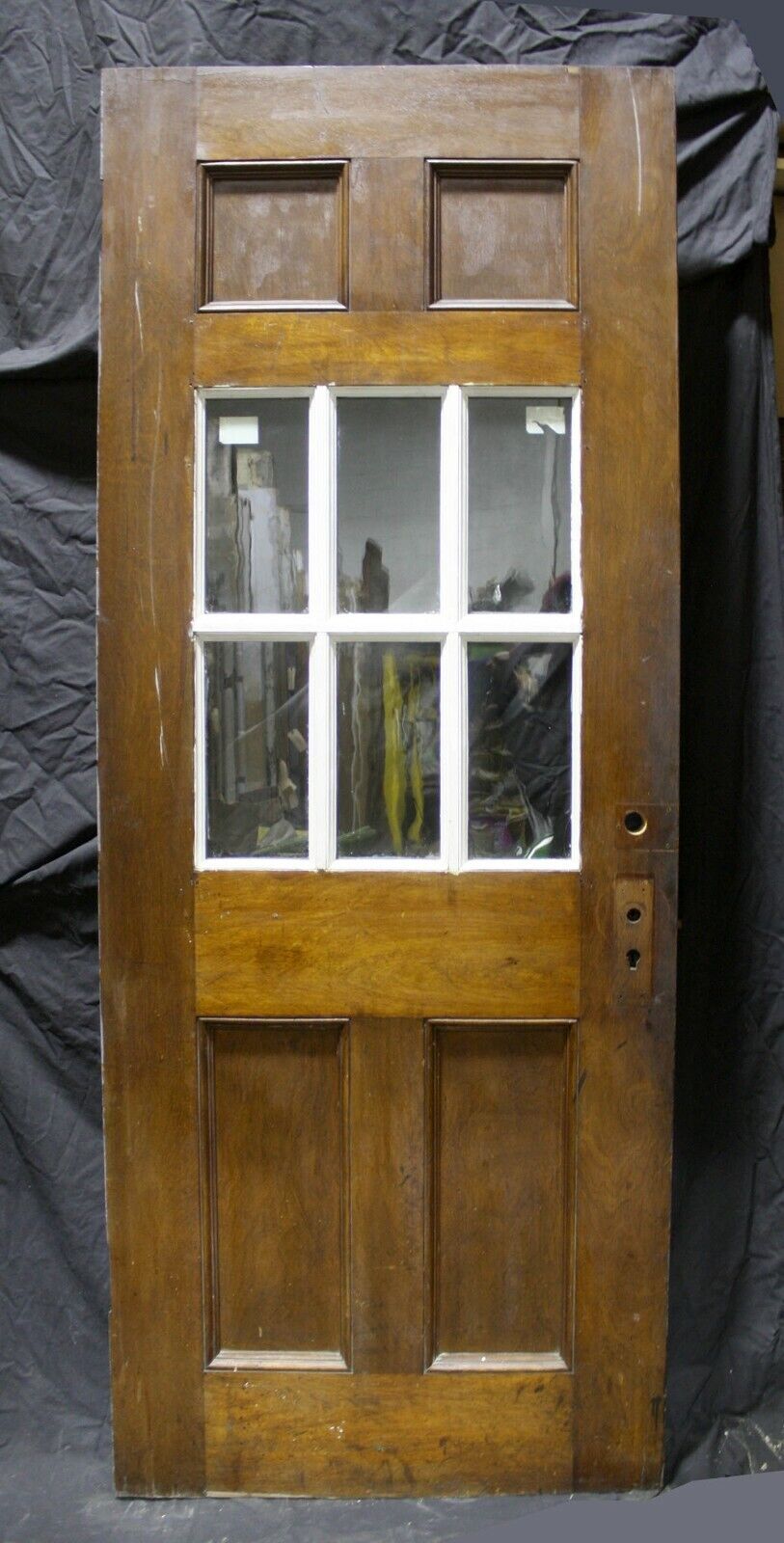 31.5"x80"x1.75" Antique Vintage Old Reclaimed Salvaged Exterior Wood Wooden Side Back Door Window Glass