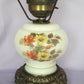 GWTW Style Lamp Milk Glass Globe Shade Painted Wild Flowers 3 Way w/Chimney VTG