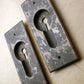 BIG! Pair Antique Vintage Old Reclaimed Salvaged SOLID Cast Bronze Brass Pocket Door Key Plate Pull
