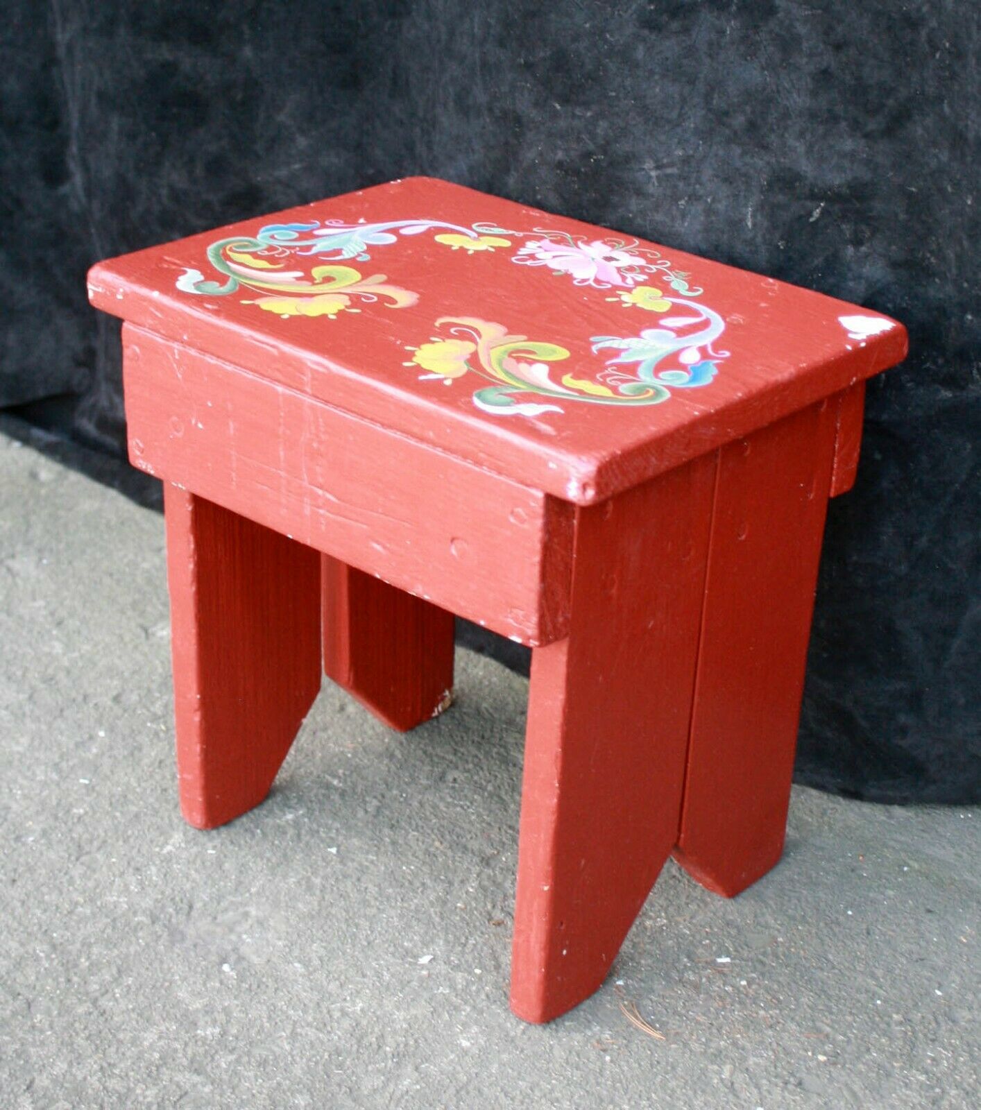 Vintage Old Hand Painted SOLID Wood Wooden Bench Foot Stool Plant Stand Ottoman