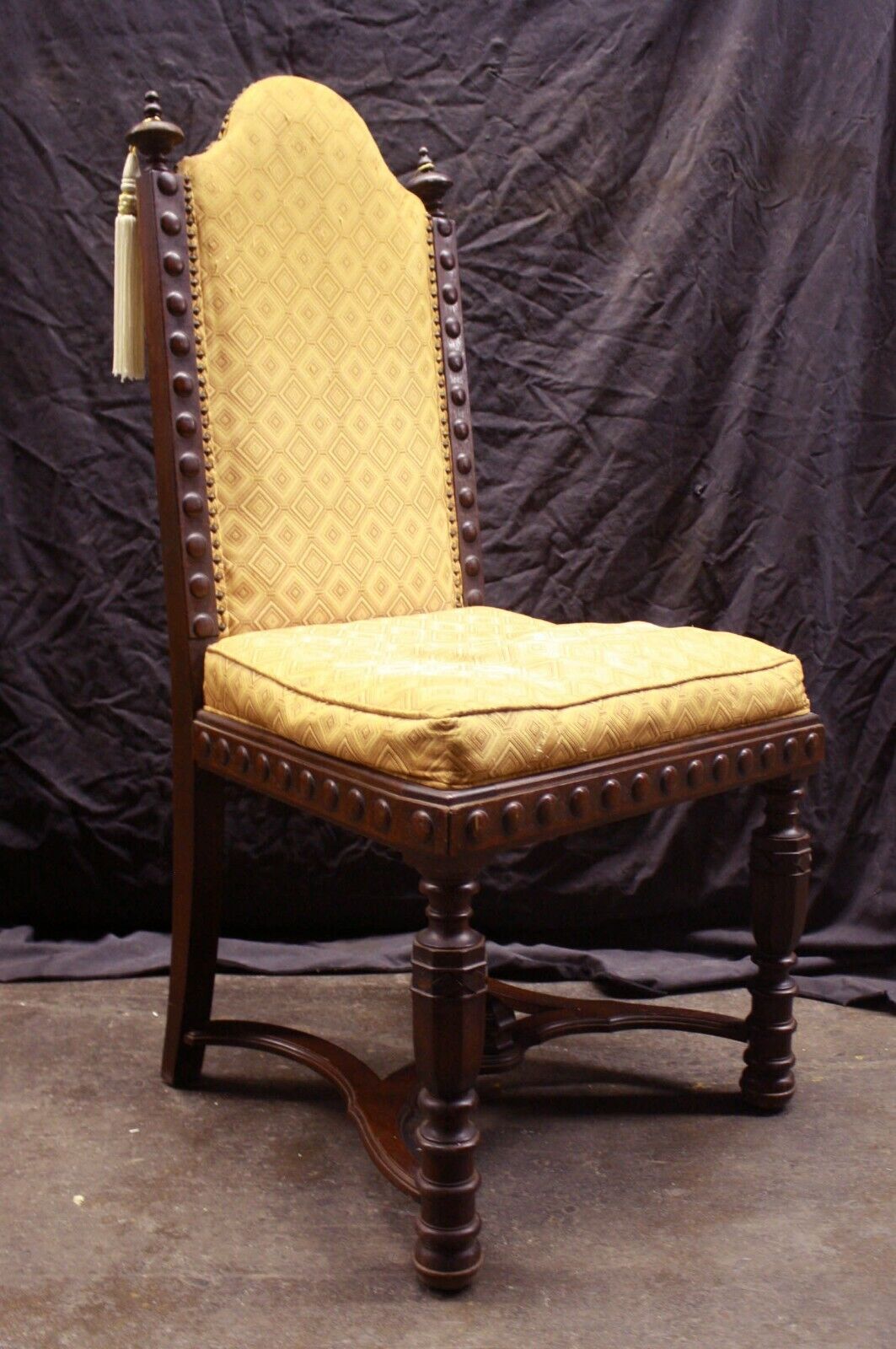 Antique Vintage Old Victorian Carved SOLID Wood Wooden Side Dining Accent Parlor Chair Fabric Seat