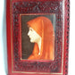 Rare Hand Tooled Embossed Leather Book Bible Cover Red Portrait St.Fabiola-Italy