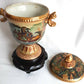 Satsuma China Hand Painted Ceramic Pottery Handles Urn Gilt Geisha Enamel +Stand